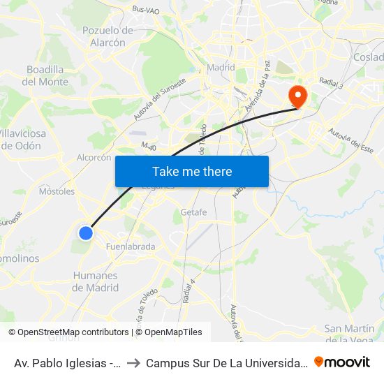 Av. Pablo Iglesias - Dolores Ibárruri to Campus Sur De La Universidad Politécnica De Madrid map