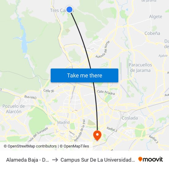 Alameda Baja - Despeñaperros to Campus Sur De La Universidad Politécnica De Madrid map