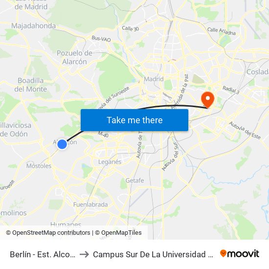 Berlín - Est. Alcorcón Central to Campus Sur De La Universidad Politécnica De Madrid map