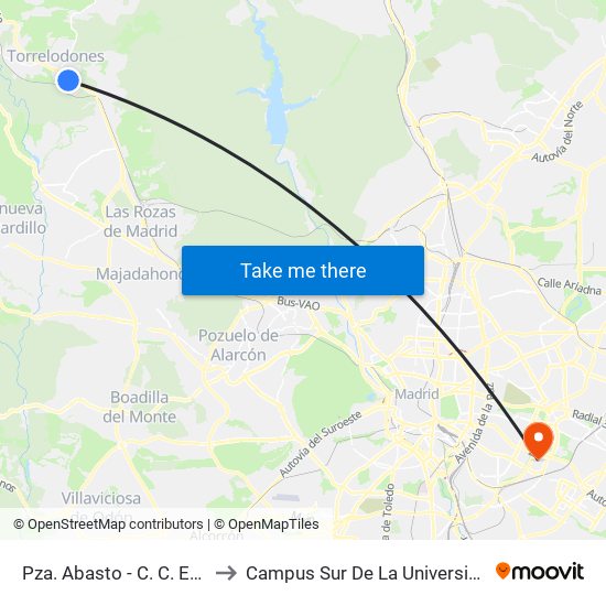 Pza. Abasto - C. C. Espacio Torrelodones to Campus Sur De La Universidad Politécnica De Madrid map