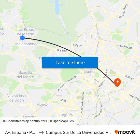 Av. España - Parque París to Campus Sur De La Universidad Politécnica De Madrid map