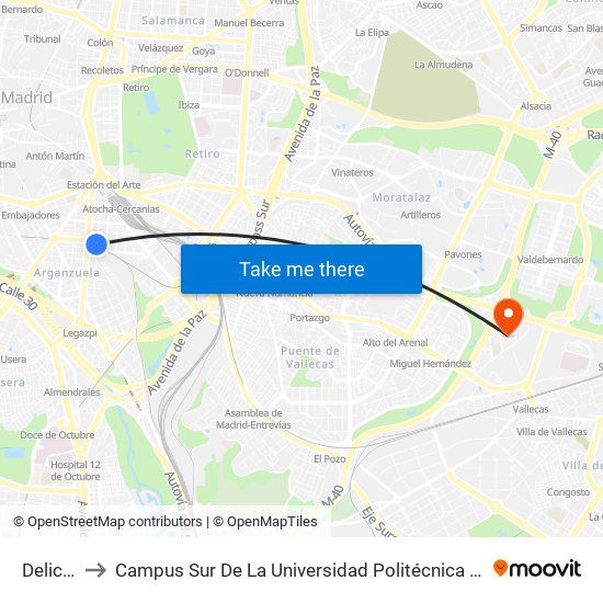 Delicias to Campus Sur De La Universidad Politécnica De Madrid map