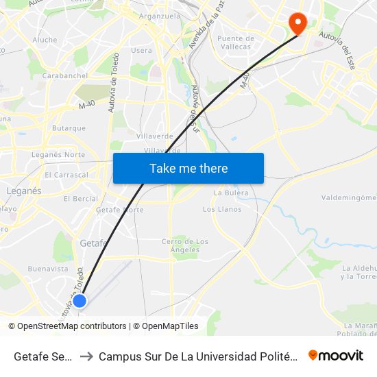 Getafe Sector 3 to Campus Sur De La Universidad Politécnica De Madrid map