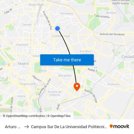 Arturo Soria to Campus Sur De La Universidad Politécnica De Madrid map