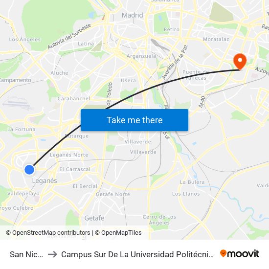 San Nicasio to Campus Sur De La Universidad Politécnica De Madrid map