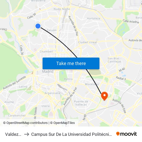 Valdezarza to Campus Sur De La Universidad Politécnica De Madrid map