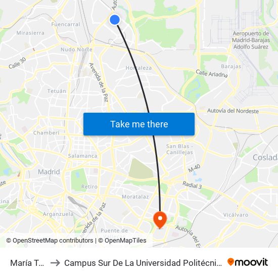 María Tudor to Campus Sur De La Universidad Politécnica De Madrid map