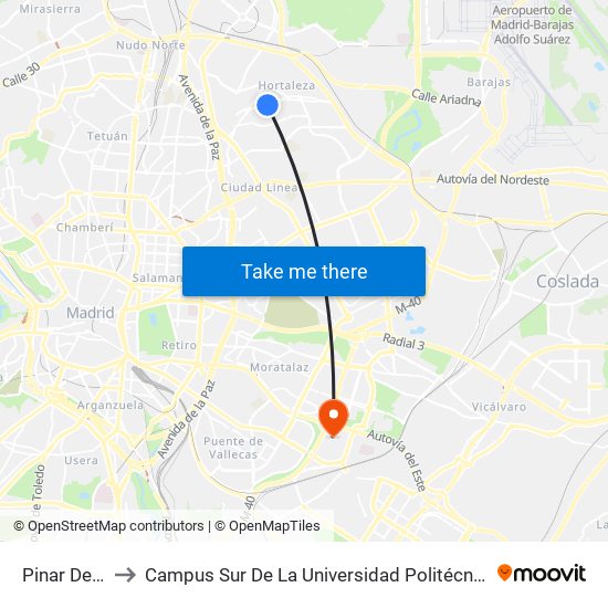 Pinar Del Rey to Campus Sur De La Universidad Politécnica De Madrid map