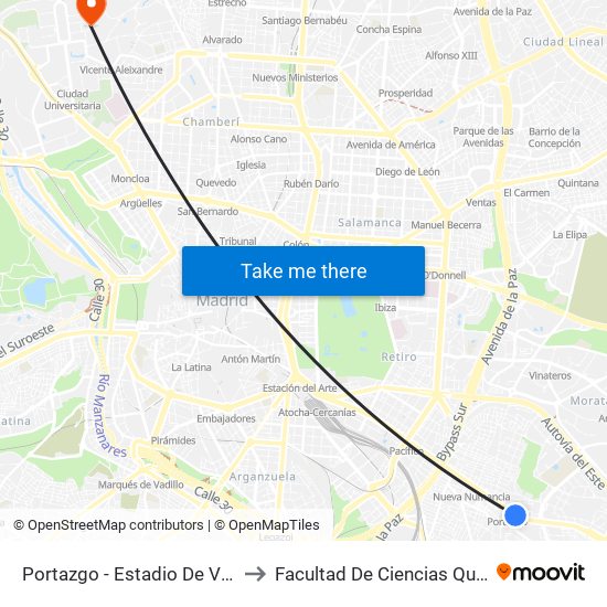 Portazgo - Estadio De Vallecas to Facultad De Ciencias Químicas map