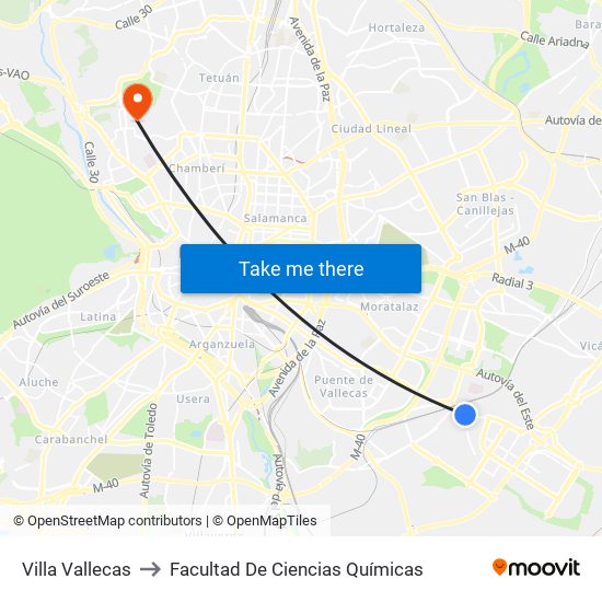 Villa Vallecas to Facultad De Ciencias Químicas map