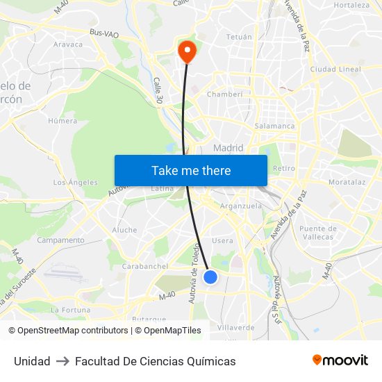 Unidad to Facultad De Ciencias Químicas map