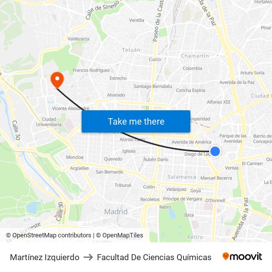 Martínez Izquierdo to Facultad De Ciencias Químicas map