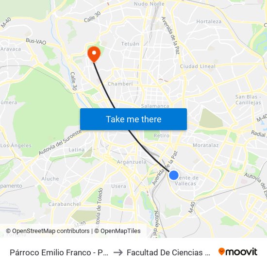 Párroco Emilio Franco - Palomeras to Facultad De Ciencias Químicas map
