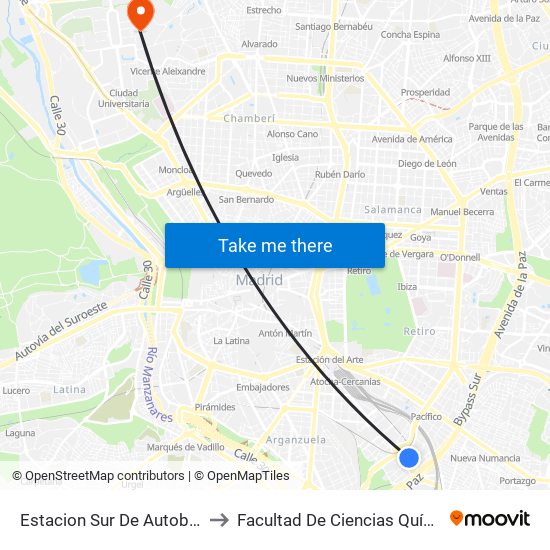 Estacion Sur De Autobuses to Facultad De Ciencias Químicas map