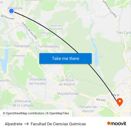 Alpedrete to Facultad De Ciencias Químicas map