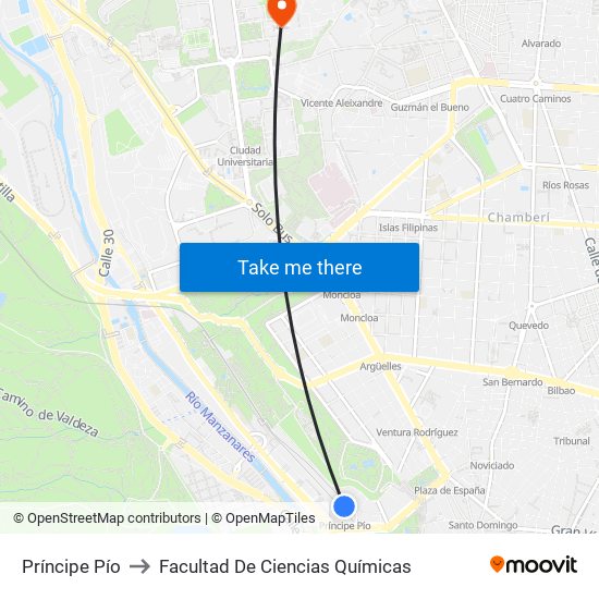 Príncipe Pío to Facultad De Ciencias Químicas map