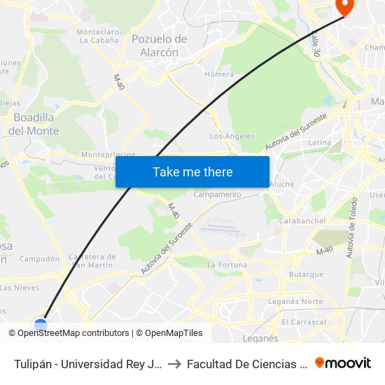 Tulipán - Universidad Rey Juan Carlos to Facultad De Ciencias Químicas map