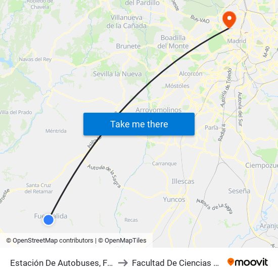 Estación De Autobuses, Fuensalida to Facultad De Ciencias Químicas map