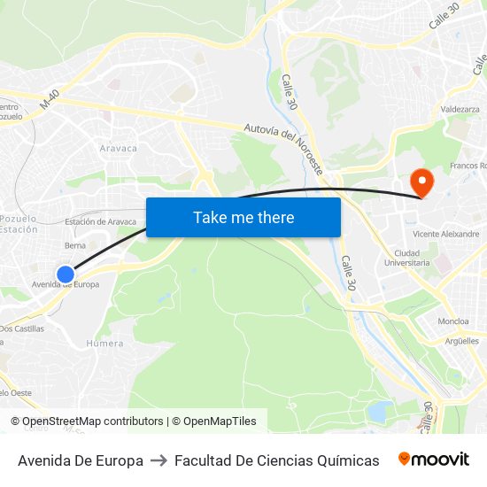 Avenida De Europa to Facultad De Ciencias Químicas map