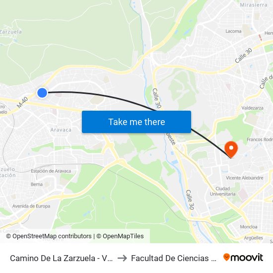 Camino De La Zarzuela - Valdemarín to Facultad De Ciencias Químicas map