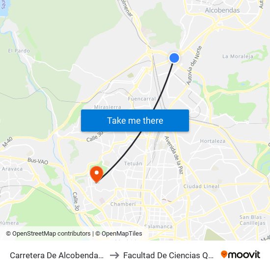 Carretera De Alcobendas - M40 to Facultad De Ciencias Químicas map