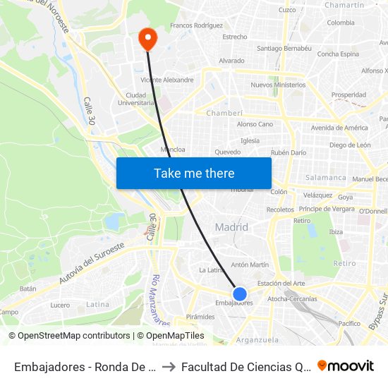 Embajadores - Ronda De Valencia to Facultad De Ciencias Químicas map