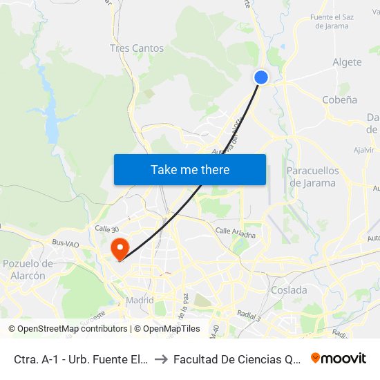 Ctra. A-1 - Urb. Fuente El Fresno to Facultad De Ciencias Químicas map