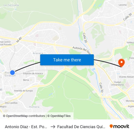 Antonio Díaz - Est. Pozuelo to Facultad De Ciencias Químicas map