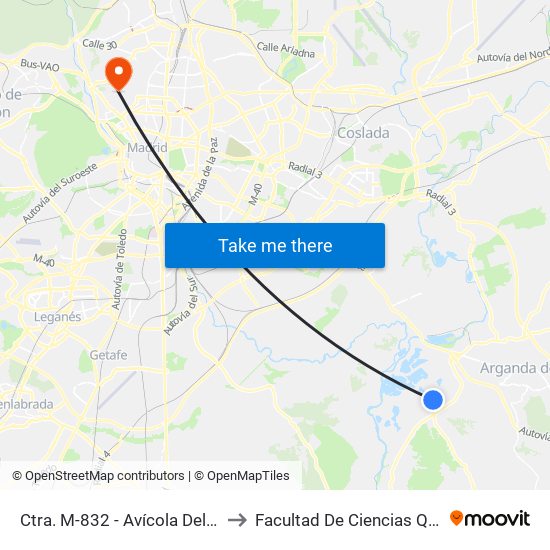 Ctra. M-832 - Avícola Del Jarama to Facultad De Ciencias Químicas map