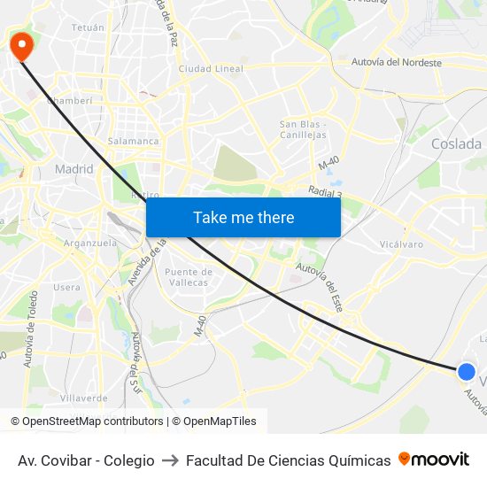 Av. Covibar - Colegio to Facultad De Ciencias Químicas map