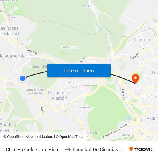 Ctra. Pozuelo - Urb. Pinar Plantío to Facultad De Ciencias Químicas map