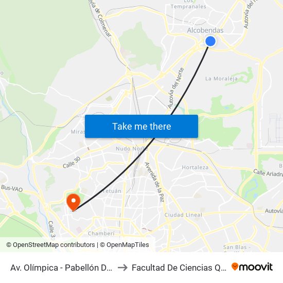 Av. Olímpica - Pabellón Deportivo to Facultad De Ciencias Químicas map