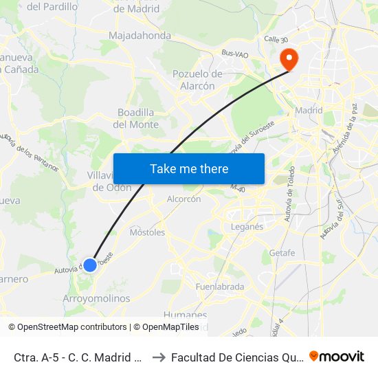 Ctra. A-5 - C. C. Madrid Xanadú to Facultad De Ciencias Químicas map