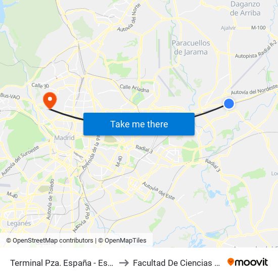 Terminal Pza. España - Est. Torrejón to Facultad De Ciencias Químicas map