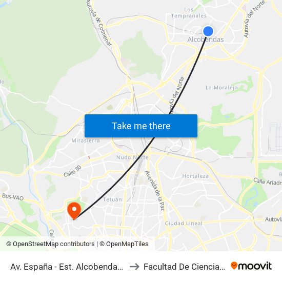 Av. España - Est. Alcobendas S. Seb. Reyes to Facultad De Ciencias Químicas map