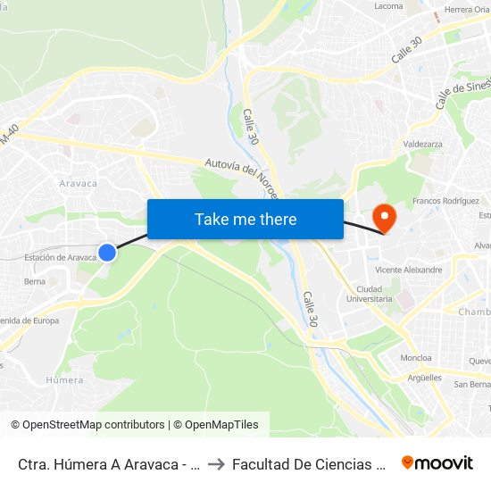 Ctra. Húmera A Aravaca - Av. Talgo to Facultad De Ciencias Químicas map