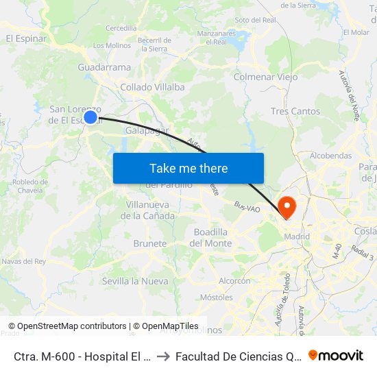 Ctra. M-600 - Hospital El Escorial to Facultad De Ciencias Químicas map