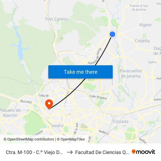 Ctra. M-100 - C.º Viejo De Barajas to Facultad De Ciencias Químicas map