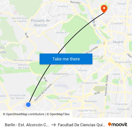 Berlín - Est. Alcorcón Central to Facultad De Ciencias Químicas map