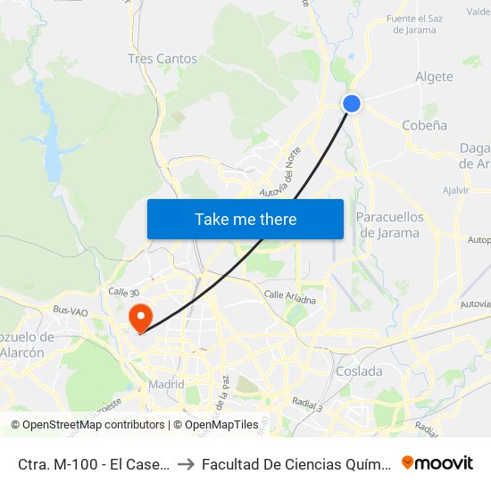 Ctra. M-100 - El Casetón to Facultad De Ciencias Químicas map