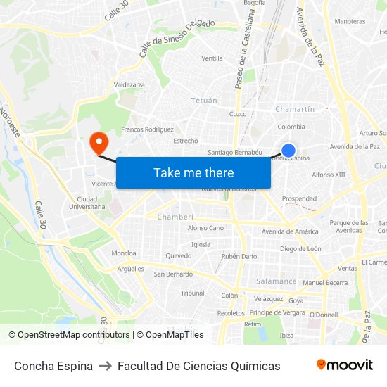 Concha Espina to Facultad De Ciencias Químicas map