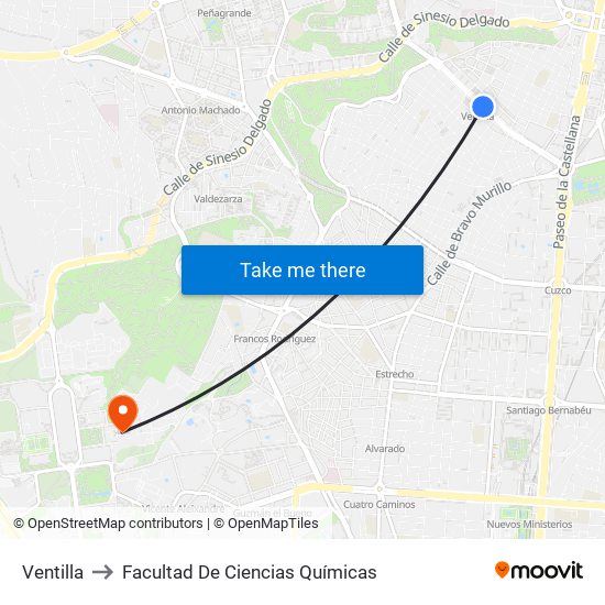 Ventilla to Facultad De Ciencias Químicas map