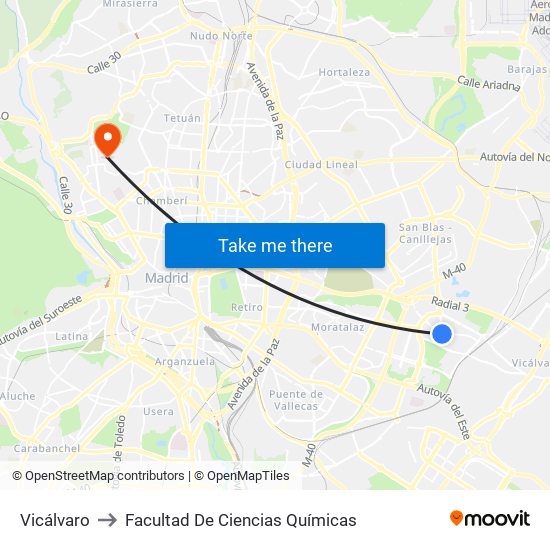 Vicálvaro to Facultad De Ciencias Químicas map