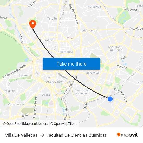 Villa De Vallecas to Facultad De Ciencias Químicas map