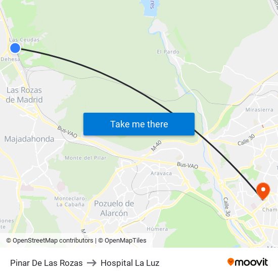Pinar De Las Rozas to Hospital La Luz map