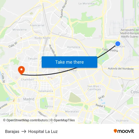 Barajas to Hospital La Luz map