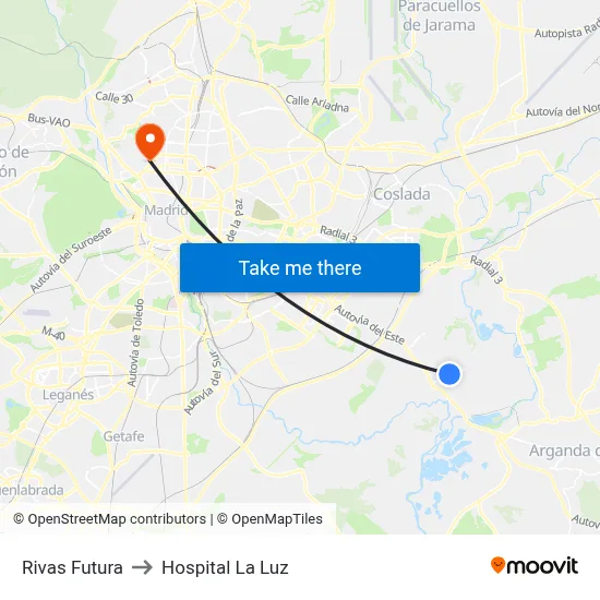 Rivas Futura to Hospital La Luz map