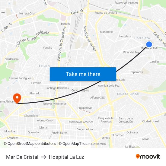 Mar De Cristal to Hospital La Luz map