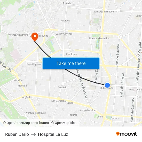 Rubén Darío to Hospital La Luz map