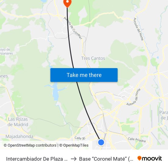 Intercambiador De Plaza De Castilla to Base “Coronel Maté” (F.A.M.E.T) map